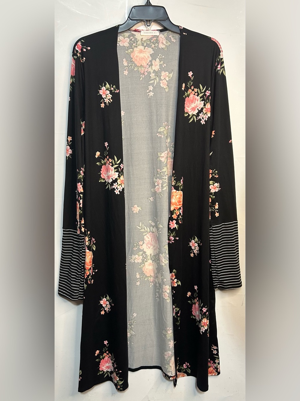 Reborn J Black Floral Open Front Cardigan Duster XL